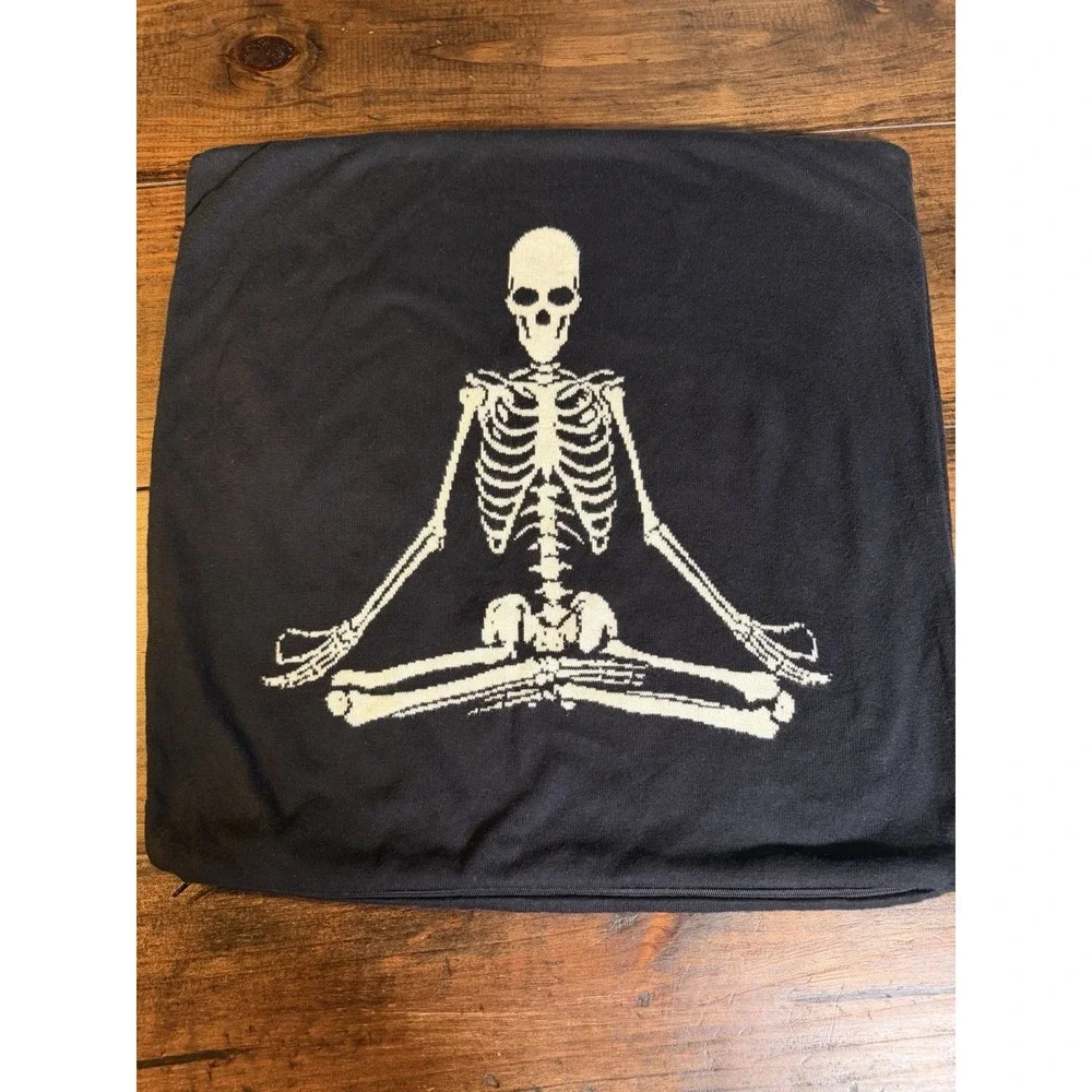 Witch's Crafters Skeleton Yoga 20x20 Pillow Cover Black White Gothic Cotton